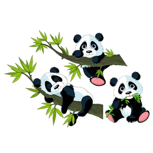 Panda Wallsticker Tre Super Søde Pandaer 40x60cm