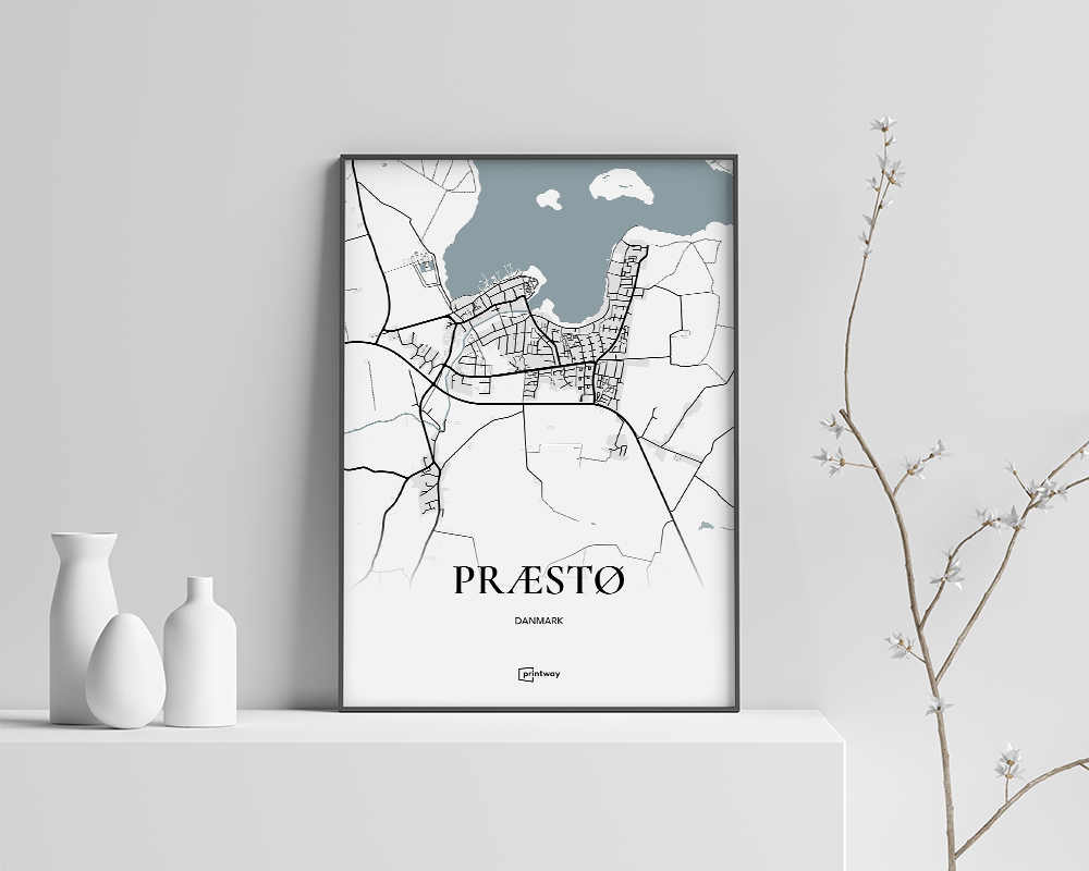 Præstø Plakaten Fuldt Kort Hvid 70 100 Cm B1