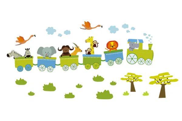 Rigtig Sød Wallsticker Til Børneværelset Med Et Dyretog