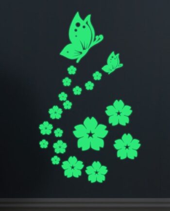 Selvlysende Wallsticker Med Elegante Sommerfugle Og Flotte Blomster  20 Stk   Alt