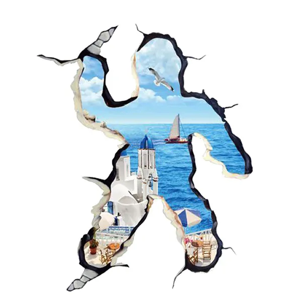 Sjov Wallsticker Barn På Flugt Gennem Hul Væggen 110x90cm