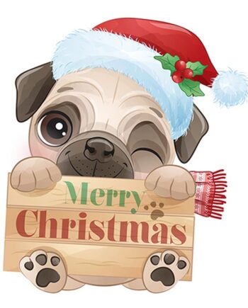 Sød Og Flot Jule Wallsticker Til Væg Eller På Toilettet  Hund Med Skilt  Merry Christmas