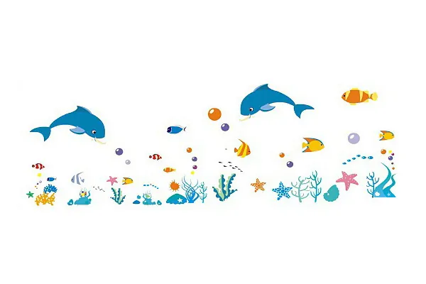 Sød Wallsticker Med Masser Af Akvariefisk 120x40cm