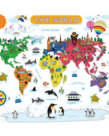 The World Wallsticker  Flot Og Farverigt Verdenskort For Børn
