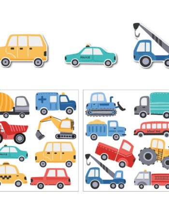 Transportmiddel Wallsticker Med Biler  Politibiler  Ambulancer  Brandbiler  Traktorer  Lastbiler Mm  48 Stk