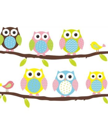 Ugle Wallsticker  Sød  Farverig Og Flot Wallsticker Med   Ugler  44x70cm