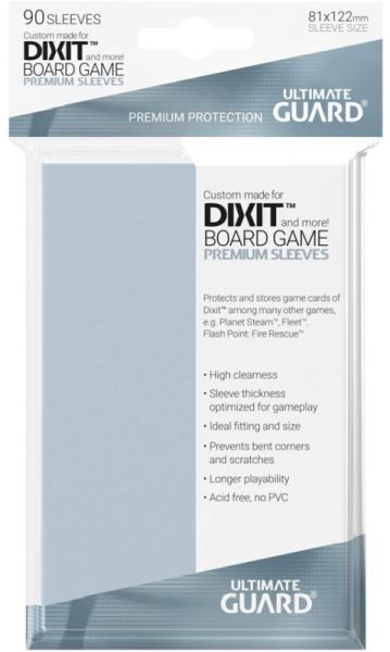 Ultimate Guard Premium Soft Sleeves  Br 195 166 Tspilslommer  For Board Game Cards Dixit  90 Lommer   Clear Transparent Gennemsigtig  81x122mm