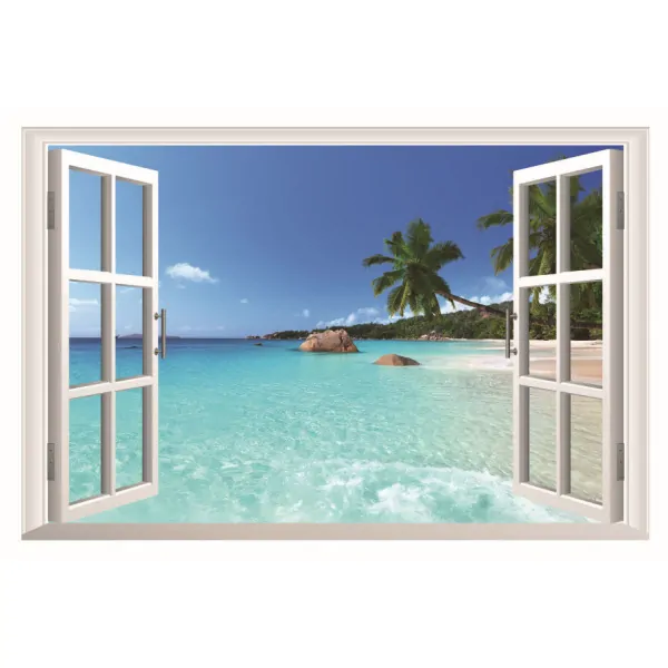 Vindue Til Paradis Wallsticker Med Stranden Som Nabo 90x60cm