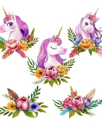 Wallsticker Med   Søde Enhjørninger Med Lilla Manke  30x90cm