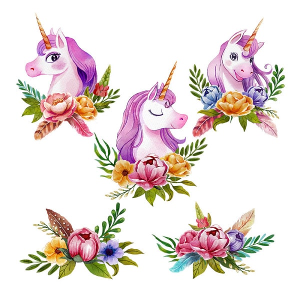 Wallsticker Med Søde Enhjørninger Med Lilla Manke 30x90cm