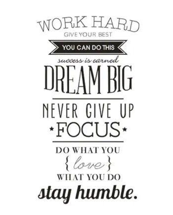 Stor Citat Wallsticker  Work Hard  Dream Big  Stay Humble  200x120cm