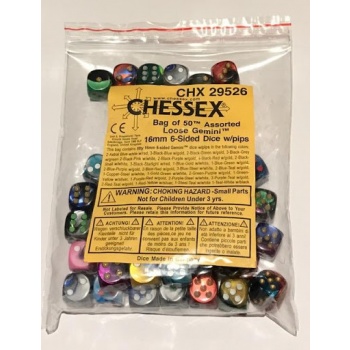 Dice Chessex Opaque Bag Of 50 Dice Assorted D6 -sidet 16mm Tilfældige