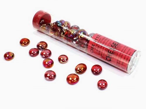 Gaming Counters Chessex: Crystal Red Iridized Glass Stones Qty 40 In 14cm Tube