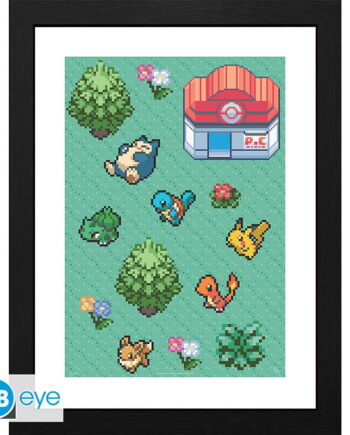 Pokémon Indrammet Print   Pixel Art Plakat Geekd Dk