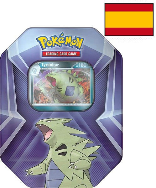Pokemon Tin Kasse Spansk Spanish 2024: Tyranitar Larvitar Pupitar Triple Whammy Collector Tin Box Boosters