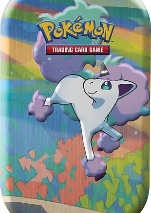 Pokemon Tin Kasse 2020 Spring Galar Pals Mini Tin: Galarian Ponyta    Boosters  Billedkort   Mønt