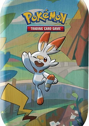 Pokemon Tin Kasse 2020 Spring Galar Pals Mini Tin: Scorbunny   Pikachu    Boosters  Billedkort   Mønt