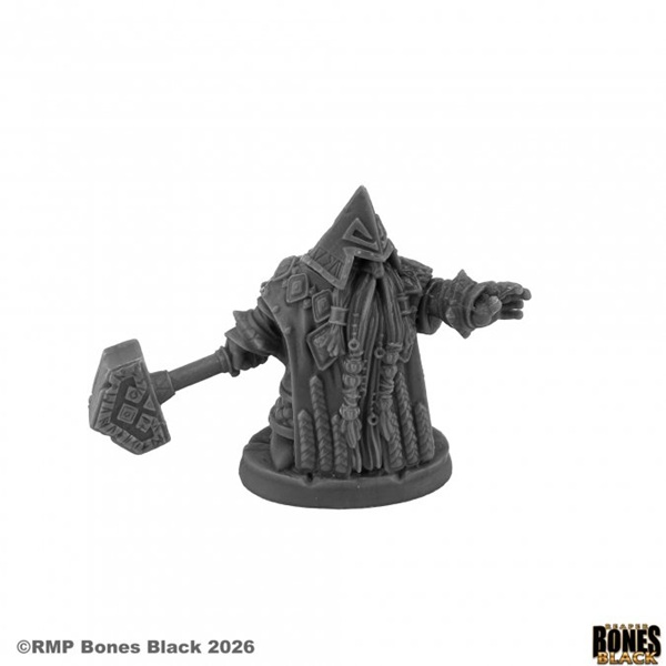 Reaper Bones Black: Grimm Grayrune Dwarf Priest Plastic Miniature