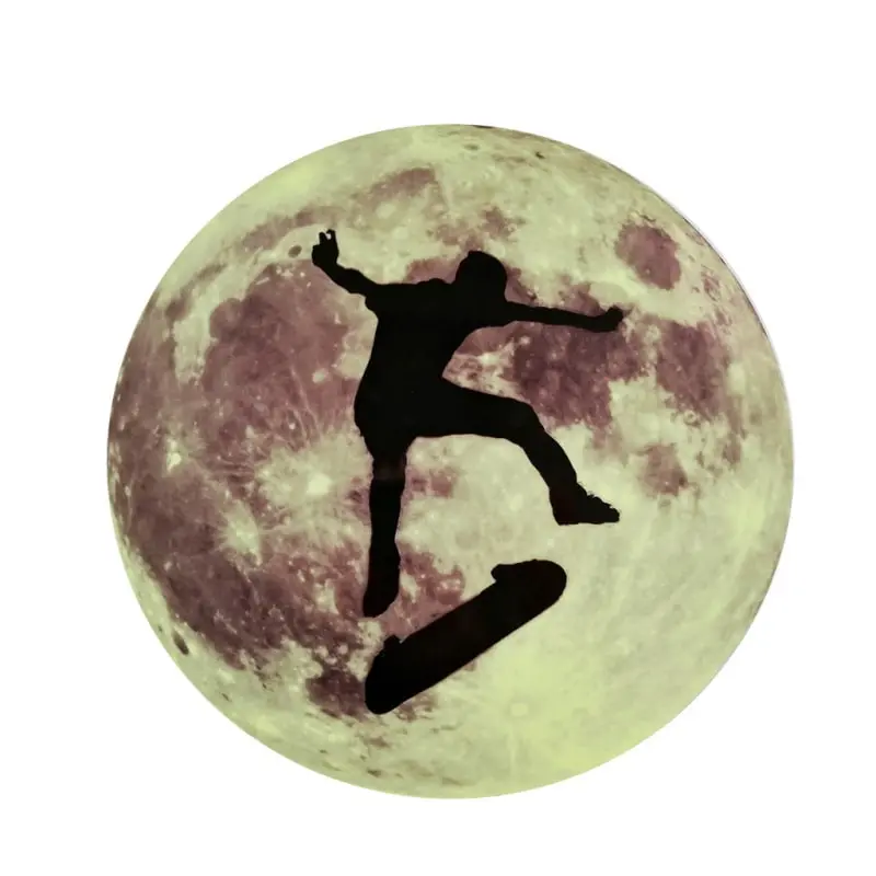 Stor Selvlysende Måne Wallsticker  30 Cm  Tricks På Skateboard