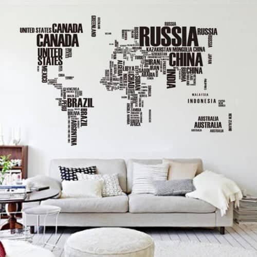 Verdenskort Med Landenavne Wallsticker