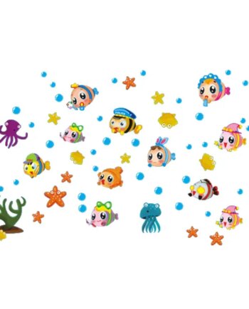 Wallsticker Med Søde Og Sjove Tegnede Fisk